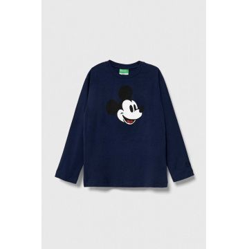 United Colors of Benetton longsleeve din bumbac pentru copii x Disney culoarea albastru marin, cu imprimeu