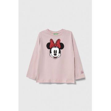 United Colors of Benetton longsleeve din bumbac pentru copii x Disney culoarea roz