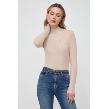 Bardot bluza femei, culoarea bej, cu turtleneck