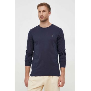 Gant longsleeve din bumbac culoarea albastru marin, neted