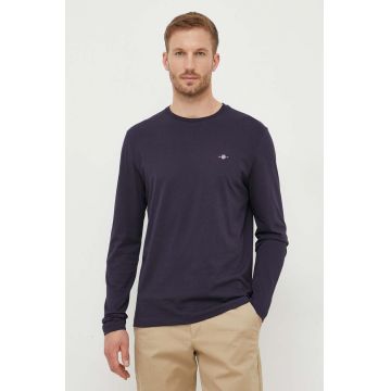 Gant longsleeve din bumbac culoarea albastru marin, neted