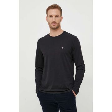 Gant longsleeve din bumbac culoarea negru, neted