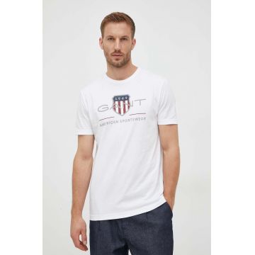 Gant tricou din bumbac culoarea alb, cu imprimeu