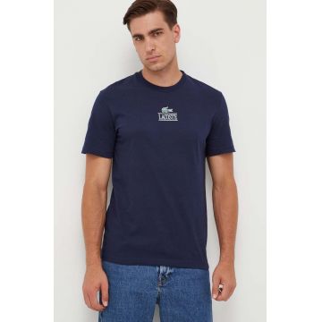 Lacoste tricou din bumbac culoarea bleumarin, cu imprimeu