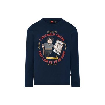 Lego longsleeve din bumbac pentru copii culoarea albastru marin, cu imprimeu