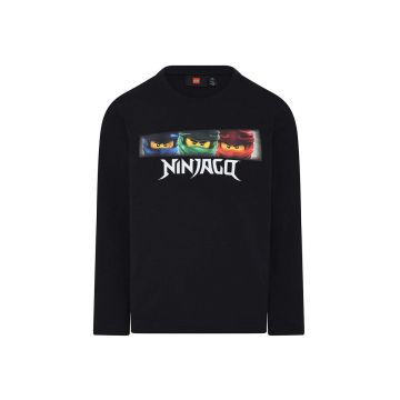 Lego longsleeve din bumbac pentru copii culoarea negru, cu imprimeu