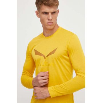 Salewa longsleeve sport Solidlogo culoarea galben, cu imprimeu