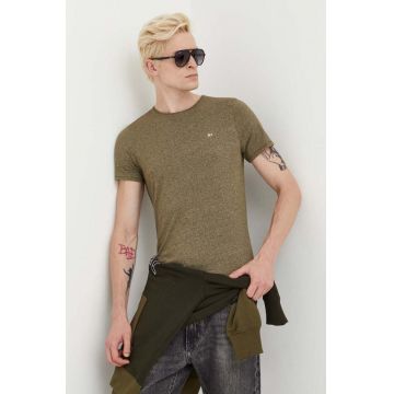 Tommy Jeans tricou bărbați, culoarea verde, melanj DM0DM09586