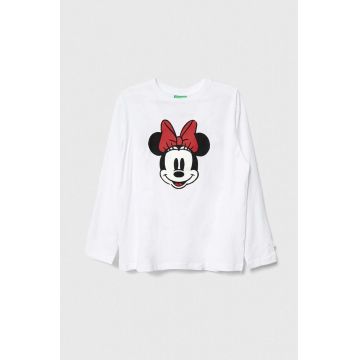 United Colors of Benetton longsleeve din bumbac pentru copii x Disney culoarea alb, cu imprimeu