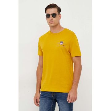 Gant tricou din bumbac culoarea galben, cu imprimeu