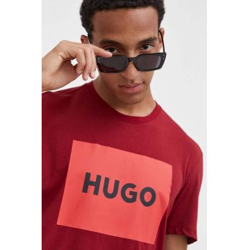 HUGO tricou din bumbac culoarea bordo, cu imprimeu 50467952