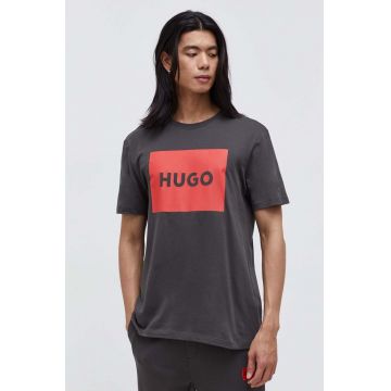 HUGO tricou din bumbac culoarea gri, cu imprimeu 50467952