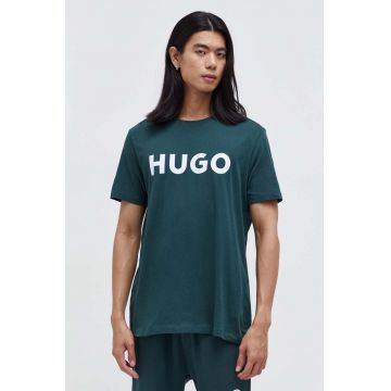 HUGO tricou din bumbac barbati, culoarea verde, cu imprimeu, 50467556