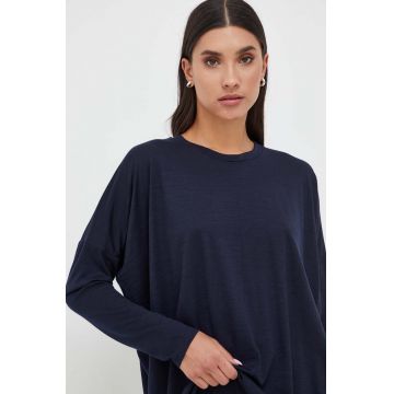 Max Mara Leisure longsleeve din lana culoarea albastru marin