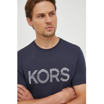 Michael Kors tricou din bumbac culoarea albastru marin, cu imprimeu