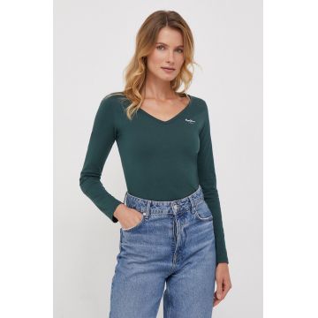 Pepe Jeans longsleeve din bumbac culoarea verde