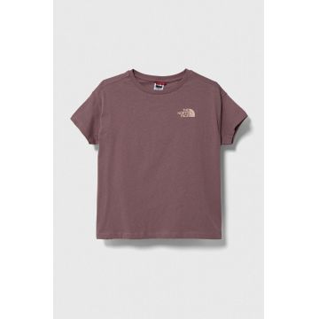 The North Face tricou de bumbac pentru copii G VERTICAL LINE S/S TEE culoarea maro