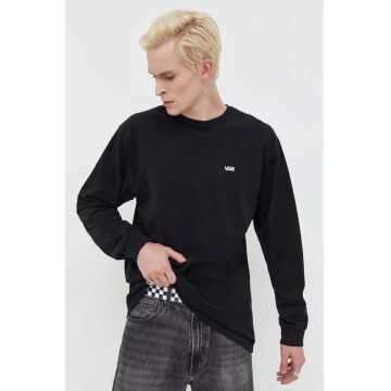 Vans longsleeve din bumbac culoarea negru, neted