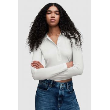 AllSaints longsleeve HALLIE femei, culoarea alb