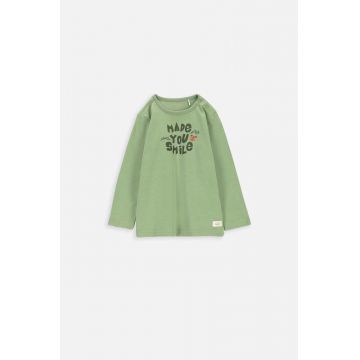 Coccodrillo longsleeve din bumbac pentru bebeluși culoarea verde, cu imprimeu