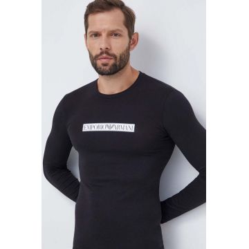 Emporio Armani Underwear longsleeve lounge culoarea negru, cu imprimeu