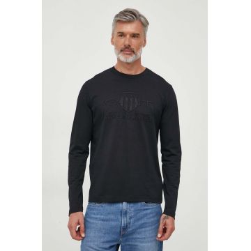 Gant longsleeve din bumbac culoarea negru, cu imprimeu