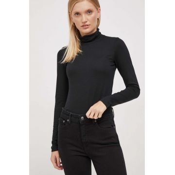 Gant longsleeve femei, culoarea negru, cu guler