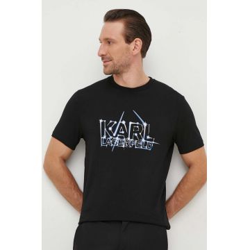 Karl Lagerfeld tricou barbati, culoarea negru, cu imprimeu