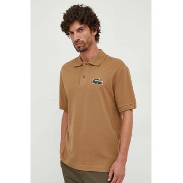 Lacoste polo de bumbac culoarea bej, cu imprimeu