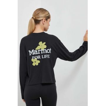 Marmot longsleeve Flowers For Life femei, culoarea negru