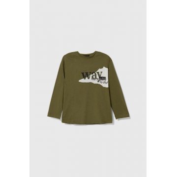 Sisley longsleeve din bumbac pentru copii culoarea verde, cu imprimeu