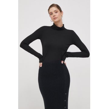 Sisley longsleeve femei, culoarea negru, cu guler