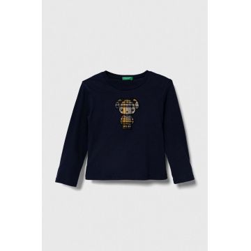 United Colors of Benetton longsleeve din bumbac pentru copii culoarea albastru marin