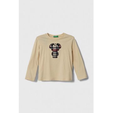 United Colors of Benetton longsleeve din bumbac pentru copii culoarea bej