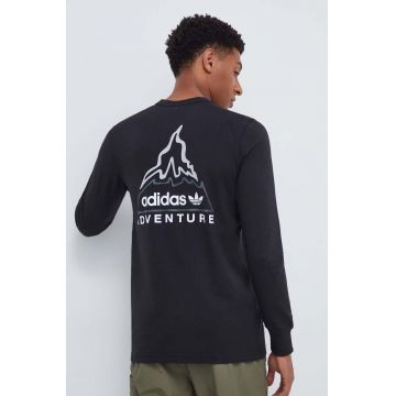 adidas Originals longsleeve din bumbac culoarea negru, cu imprimeu