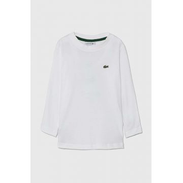 Lacoste longsleeve din bumbac pentru copii culoarea alb, neted