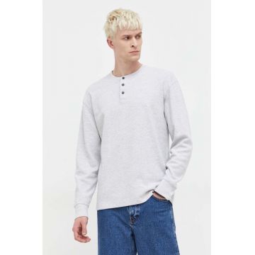 Abercrombie & Fitch longsleeve din bumbac culoarea gri, neted