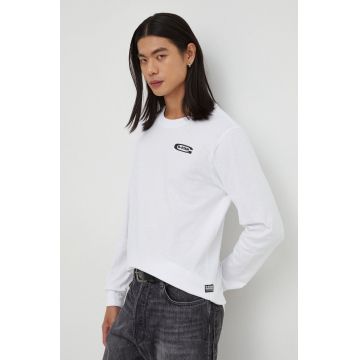 G-Star Raw longsleeve din bumbac culoarea alb, cu imprimeu