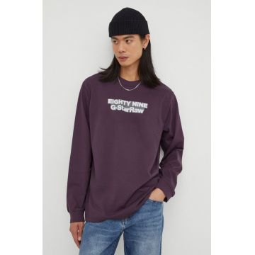 G-Star Raw longsleeve din bumbac culoarea violet, cu imprimeu