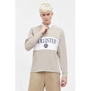 Hollister Co. longsleeve din bumbac culoarea maro, cu imprimeu