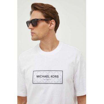 Michael Kors tricou din bumbac barbati, culoarea alb, cu imprimeu