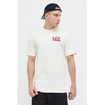 Vans tricou din bumbac barbati, culoarea bej, cu imprimeu