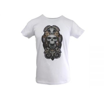 Tricou barbat Scarface, alb cu desen craniu 3D, marime S