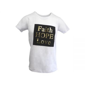 Tricou barbat Scarface, Faith Hope Love, alb cu efect 3D, marime L