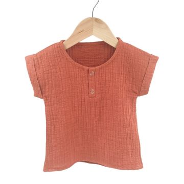 Tricou cu capse de vara pentru copii, din muselina, Summer Toffee, 4-5 ani