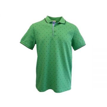 Tricou polo barbat Tony Montana, regular fit, verde cu imprimeu frunze de artar, marime 2XL