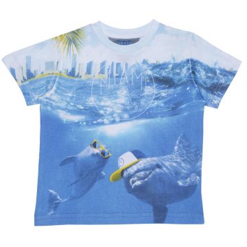 Tricou copii Chicco, baieti, bleu cu delfini, 61944