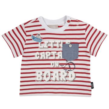 Tricou copii Chicco, maneca scurta, alb cu rosu, 06680