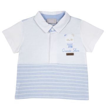 Tricou copii Chicco tip Polo, alb cu bleu, 33538