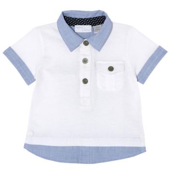 Tricou polo Chicco, baieti, maneca scurta, alb cu bleu